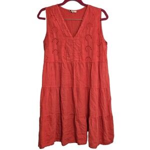 Rosemarine Women's Red 100% Linen Dress Size‎ Large Eyelet Made in Italy Resort